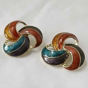 Vintage Elegant Multicolor Swirl Colorful Enamel  Earrings Pierce
